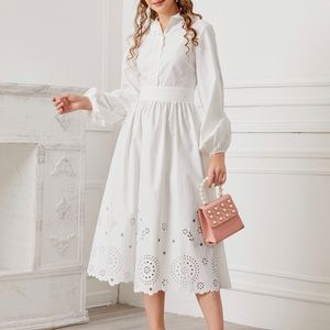 NWT White Eyelet Collared Dress